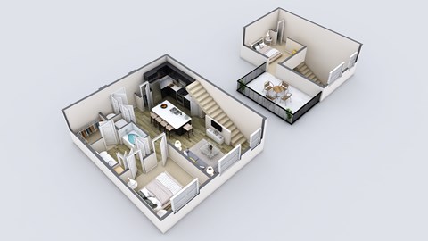 Floor plan for 1 bed, 1 bath, 982 sqft